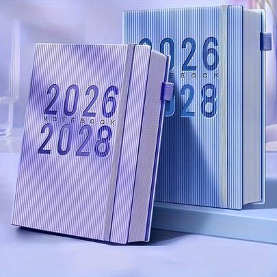 March Monthly Plan Calendar For The Years 2026-2028 - From January To December, Featuring Date Function, Stylish Design, Portable Size (Pink, Purple, Blue, Black), Modern Striped Cover, Secure Closure.