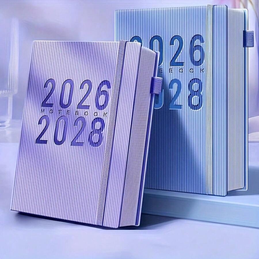 March Monthly Plan Calendar For The Years 2026-2028 - From January To December, Featuring Date Function, Stylish Design, Portable Size (Pink, Purple, Blue, Black), Modern Striped Cover, Secure Closure. - lịch trình kế hoạch - Xem 1