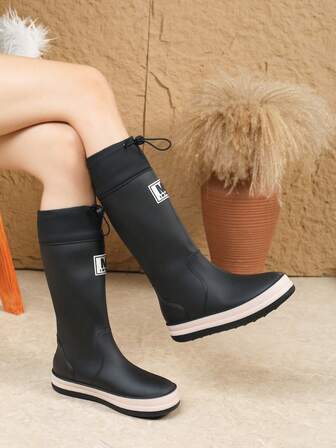 Fesd Ts Botas de lluvia de moda para mujer de caña alta, botas de goma impermeables y forradas para parejas para trabajos en la cocina, actividades al aire libre antideslizantes y duraderas como lavar el coche, acampar, pescar, ir a la playa, deportes, otoño/invierno