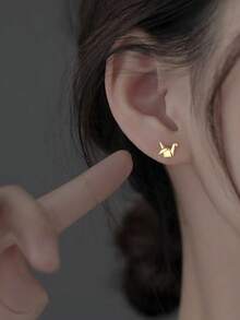 1 Pair Origami Crane Stud Earrings, Silvery-Plated Simple Fashion Accessory, Ears Decoration