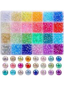 1 Box 6mm(1200pcs) 8mm(480pcs) Transparent AB Acrylic Round Beads, 24 Random Colors Assorted Plastic Bubble Gum Beads With Hole Loose Spacer Beads Bulk For Bracelets Necklace Jewelry Making DIY Crafts - Multicolor - View 14