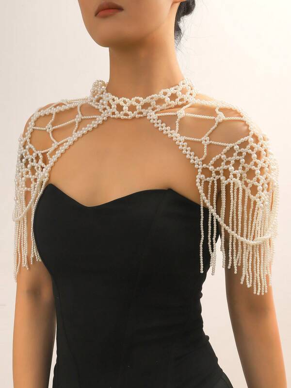 1pc Handmade White Faux Pearl Body Chain, Fashion Accessory For Weddings, Parties, Runway Shows, Gift