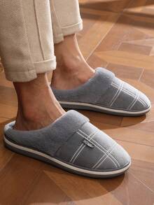 Pmoiste Fur Slippers For Men Winter Plaid Memory Foam Soft Non-Slip Bedroom Shoes Fashion Comfort Warm Male Slipper