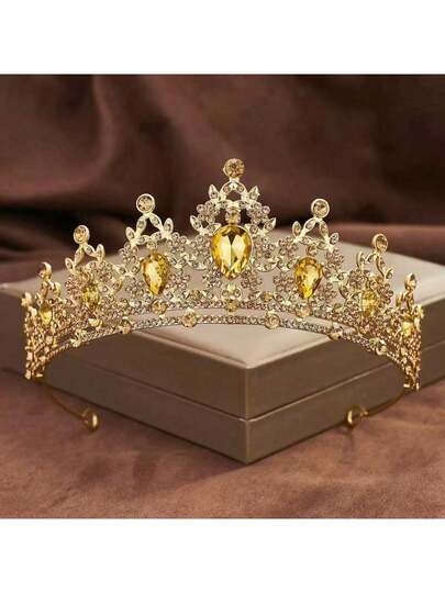 1 pieza Corona de estilo barroco de lujo con rhinestones dorados brillantes, accesorios para el cabello de princesa con cristales brillantes de alta gama para bodas, cumpleaños, actuaciones de danza, fiestas de coronación para adultos, regalos del Día de San Valentín