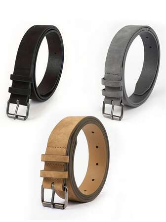 3件套男女通用黑色仿皮时尚腰带，简约百搭，西部牛仔风格，适合日常穿着，也适合搭配复古秋冬都市风服饰，经典圣诞冬装，日常男士男友礼物