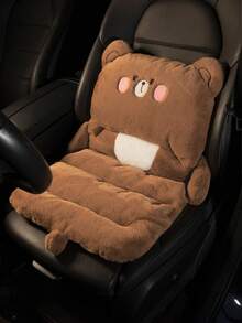 1 pieza Cojín de asiento de coche de peluche - Lindo cojín de apoyo lumbar con diseño de dibujos animados, cojín de asiento elevador y cálido, cojín de asiento de coche con tema de animales adorables para invierno, suave/ligero/portátil/lavable a máquina, confort para todas las estaciones, peluche grueso para calidez y protección, se adapta a coches y sillas de casa, mejora la comodidad y la diversión del asiento, esencial para fríos inviernos