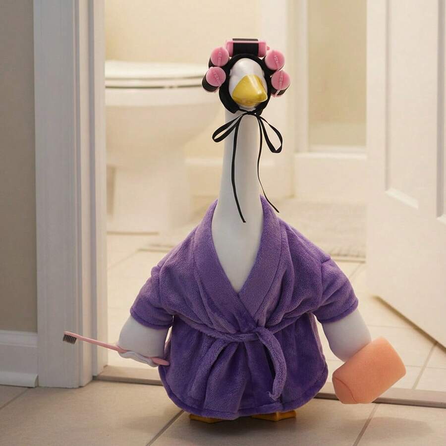 Porch Goose Outfits Stylish Cute Goose Clothes Curling Hat And Bathrobe 2 Pcs Set - Purple - View 1