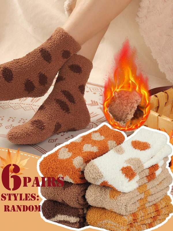 6Pairs Plush Slipper Socks Women - Colorful Warm Fuzzy Crew Socks Cozy Soft For Winter (Random Styles)
