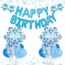 35pcs/Set Ice Blue Theme Party Decorations Balloons, Birthday Balloon Set Including Happy Birthday Banner, Snowflake Foil Balloons, Star And Confetti Latex Balloons, For Ice & Snow Theme Birthday Decor, Princess Party, Frozen Winter Wonderland Birthday Party Supplies, Christmas, New Year - Multicolor - View 2