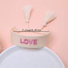 1pc Handmade Embroidered Love Letter Boho Tassel Braided Bracelet - Beige - View 7