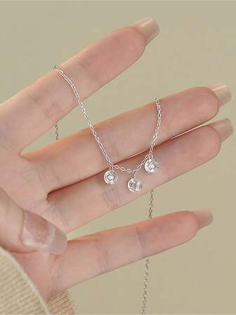 1pc Sterling 925 Silver Fashionable Elegant Geometric Round Cubic Zirconia Necklace Chock Chain For Women Daily Wearing Friendship Birthday Party Jewelry Gift
