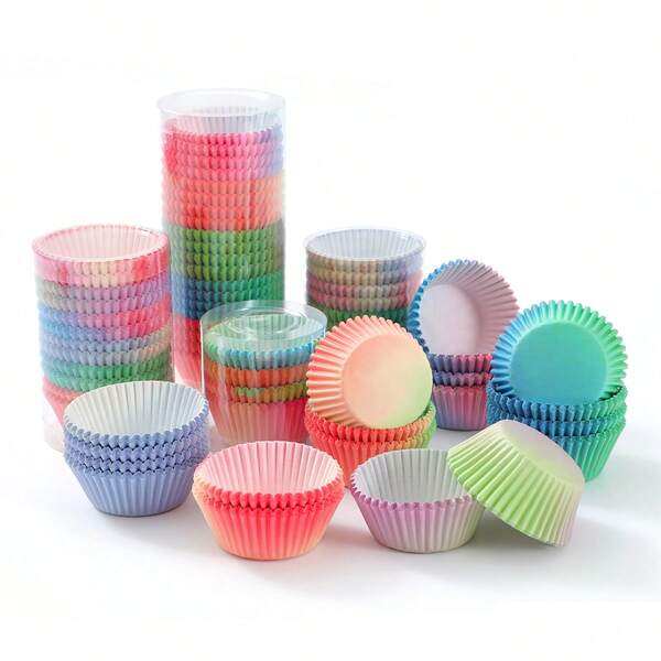 LIFETALK 100/200/300/500pcs Set Ombre Color Cupcake Liners, Birthday Party Festival Cake Paper Cups