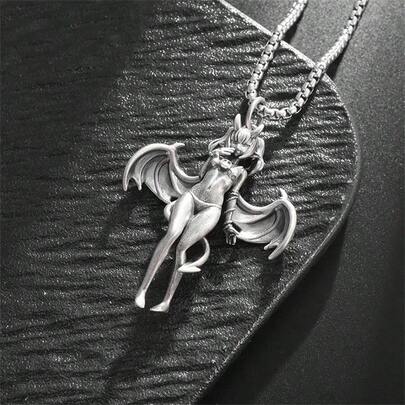 1pc Gothic Punk Sexy Devil Bat Pendant Necklace For Men And Women Hip Hop Halloween Cosplay Party Jewelry