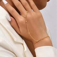 Hand Link Bracelet Ring Hand Chain 14K Dainty Finger Bracelet Hand Jewelry Gold Bracelet For Women Summer Essentials Stuff Fashion Jewelry Gifts Adjustable Size - 銀色 - 查看 4