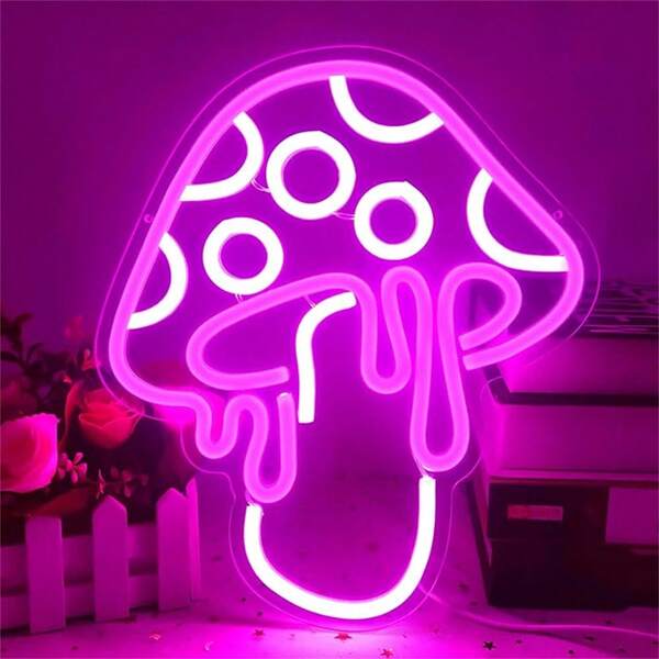 Señal de neón con forma de seta - Multicolor, alimentada por USB para decoración de dormitorio y pared, perfecta para fiestas y bodas