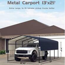 Marquesina para cochera de alta resistencia de 13 x 21 pies con estructura de marco actualizada y techo de acero galvanizado. Garaje de metal para camionetas, botes, automóviles y tractores. - Negro - Ver 4