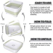 Collapsible Dish Basin With Drain, 9L2.4Gal Capacity, Space Saving Portable Sink Bottle, Kitchen, Camping RV, Gray - 綠色 - 查看 5