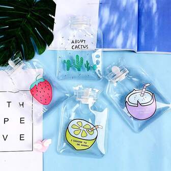 1 pieza Bolsa de agua caliente transparente, calentador de mano de invierno recargable, pequeño paquete de calor portátil con diseño de dibujos animados