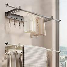 Techigher Clothes Rack Wall Mounted, Heavy Duty Detachable Garment Rack With Telescopic Rod & Clips, Saving Space Clothes Bar Multi-Purpose Hanging Rod For Bedroom, Closet - Black Trumpet - View 8