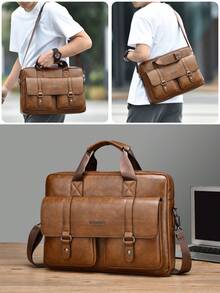 WEIXIER Unisex Briefcase Laptop Bag Large Tote Bag, Men's Handbag Shoulder Bag, Multi-Pocket, Adjustable Detachable Strap, Casual Commuter Bag, Minimalist Business Bag, Suitable For School, Commuting, Shopping, Gift For Loved Ones