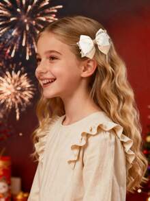 2pcs Elegant Beige Khaki Hair Bows For Girls Champagne Glitter Bow Alligator Clips Daily Hair Clips Wedding Party Barrettes Casual Sparkly Hairpins Teens Hair Accessories - Beige - View 2