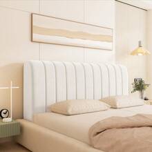 1 Stück gepolsterter Milchvelour Streifenmuster Kopfteilbezug, Rundumdesign, romantischer Cremeton, einfaches Linienmuster, passend für verschiedene Kopfteile, weiches, wolkenartiges Rückenlehngefühl, abnehmbar und waschbar, Stoßschutz, geeignet für dünne oder dicke Kopfteile