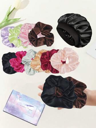 Satin Scrunchies For Women – No Crease Hair Ties – Soft Satin Hair Scrunchies For Girls – Frizz Free, Gentle, Stylish Hair Accessories,Elastic Ponytail Headband,Headbands For All Hair Types And Textures ,High Elastic Satin Sleep Cap, Soft Elastic Band Silk Sleep Cap, Women's All-Season Fashion Shower Cap, Reusable, Suitable For Long And Short Hair, Perfect For Day Or Night ,Ideal Gifts For Women – Multicolor, 11 Pcs,Gifts,Travel,Gifts For Women,Hair Stuff,Stocking Stuffers