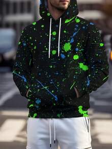 Men's 3D Printed Fashionable & Unique Pattern Pullover Hoodie With Drawstring And Pockets, Long Sleeve Sweatshirt For Autumn/Winter - Multicolor - View 3