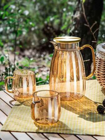 1pc Luxury Cold Water Pot Set, Glass High Temperature Resistant Kettle, Living Room Iced Tea Pot, Cucumber Shaped Cold Water Pitcher