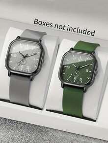 1pc Square Business Casual Outdoor Luxury Alloy Couple Quartz Watch With Stainless Steel Band, Suitable For Night Fishing, Adventure, Students, Casual Wristwatch - Multicolor - View 2