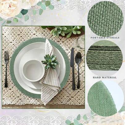 10/20pcs Fashionable Christmas Linen Placemat,Round Linen Jute Table Placemat,Suitable For Dining Tables,Heat Insulation Dining Table Pad For Kitchen And Restaurant,Wedding Tablecloth,Wedding Decor,Home Decor ,Room Decor, Suitable For Wedding Party, Birthday Party, Family Gathering, Restaurant Decoration,Christmas Decoration