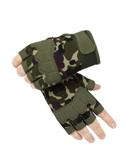 Kids Half Finger Gloves, Camouflage Special Forces Tactical Gloves, Unisex Youth Outdoor Cycling Sports Gloves, All Season