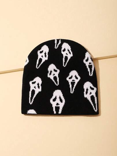 1 件男女通用时尚全身骷髅嵌花针织帽，适合万圣节、秋冬季，温暖休闲穿着