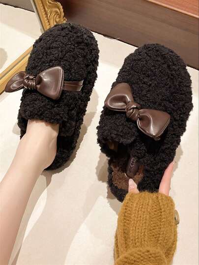 2025 Nuove ciabatte da donna con suola spessa e soffice, sandali con punta chiusa e fiocco, con platform rialzato, adatti per primavera, autunno, inverno, uso interno/ufficio