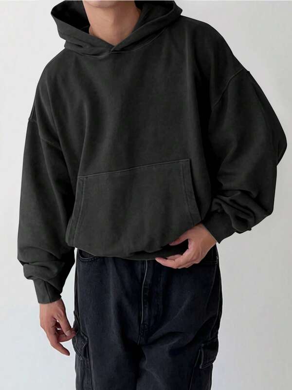 Brown Short Hooded Sweatshirt For Men, New Vintage Style, Soft Fleece Fabric, High-Quality Crease Line Craftsmanship, Versatile Casual Mature Look, All Season