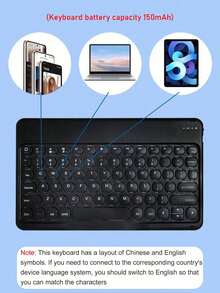 150mAh 无线蓝牙键盘，带圆帽，兼容智能手机、平板电脑、iPad - 黑色 - 查看 5