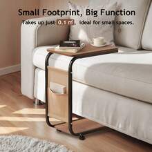 Senmeo Double-Layer Sofa Side Table - Space-Saving 0.1-Meter Sofa Table, C-Shaped Side Table With Side Drawer For Organization, Rolling Table With 30kg Load Capacity (Suitable For Small Apartments) - Quả óc chó - Xem 5
