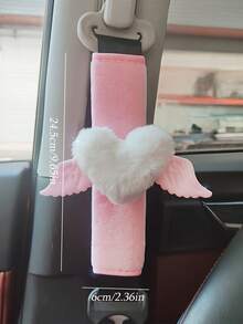 1pc/2pcs Car Seat Belt Cushion Cover Heart-Shaped Wing Decoration Car Seat Belt Decoration Cover Soft And Comfortable