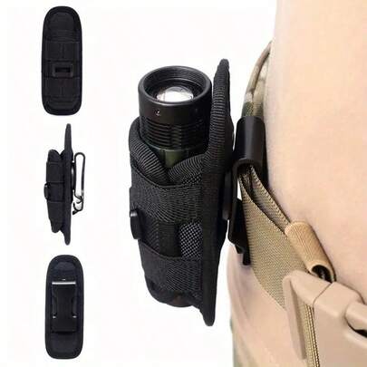 2025 新款 1 件户外露营便携式手电筒袋，手电筒收纳袋，探险必备，耐用材质，简约实用的设计，黑色/绿色/卡其色，单口袋款式，方便存放和连接，适合户外露营、徒步旅行、探险