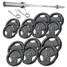Shark Power Gear Tri Grip Weight Plates (Pair & Sets) – Compatible With 2 Inch Barbell (4ft / 5ft / 6ft / 7ft) – Full Home Gym Strength Kit - A - Ver 1