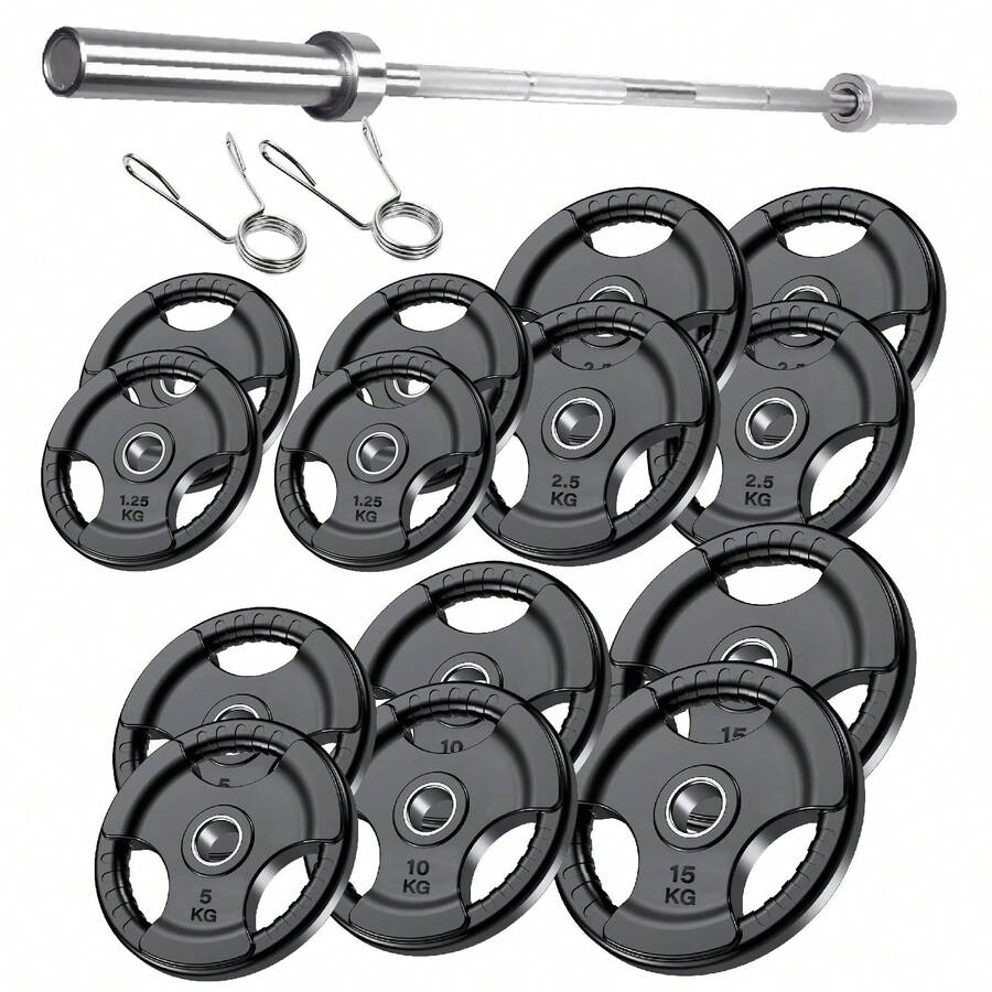 Shark Power Gear Tri Grip Weight Plates (Pair & Sets) – Compatible With 2 Inch Barbell (4ft / 5ft / 6ft / 7ft) – Full Home Gym Strength Kit - A - Ver 1