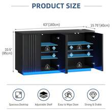 HWB 63'' Buffet Cabinet With Storage, Coffee Bar With 4 Doors & 2 Adjustable Shelves, Modern Sideboard Table With 3 Color LED Light For Kitchen (Black) - View 2