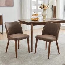 strundghti Modern Dining Chair Set Of 6, Linen Upholstered Kitchen Chair With Sold Wood Legs, Wing Backrest, Wooden Dinner Table, Accent Chair For Dining Room, Living Room - Cà phê PU-6 cái - Xem 3