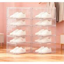 1/2/4/6-Piece Stackable Clear Acrylic Shoe Boxes For High-Quality Sneakers, 360° Transparent Display Boxes With Magnetic Doors For High Heels, 25 X 34 X 18.4 Cm - 6件裝 - 查看 1