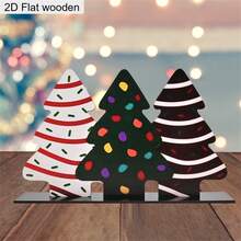 1pc 2D Flat Wooden Christmas Decoration Ornament Sign, Colorful Bow Merry Christmas Wooden Ornament Christmas Tree Pattern Antler Ornament, Holiday Table Decoration, Perfect Christmas Gift - Multicolor - View 4