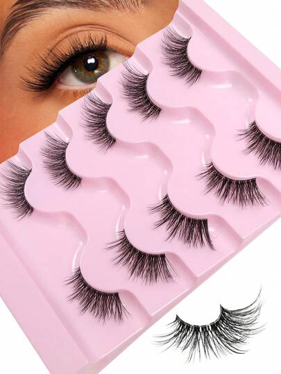 Hinarin HINARIN 5 Paar halbe Wimpern Eckwimpern natürliche Wimpern halbe Augenwimpern Flaum-Enden 3/4 Wimpern mit transparentem Band Katzenaugen-Wimpernverlängerung natürlicher Look Kreuzstil