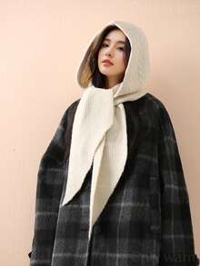 1pc Women Casual Solid Color Cable Knit Textured Warm Windproof Thermal Lined Cute Knitted Hooded Scarf Neck Warmer, Suitable For Dates, Daily Wear, Shopping, Traveling, Matching For Dress