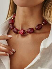 1 pezzo Collana asimmetrica in resina con perline geometriche di stile bohémien, elegante e alla moda per casual, festa, vacanze, stile di strada, appuntamenti di coppia, regalo di gioielli per festival femminili (colore e materiale soggetti all'articolo reale)