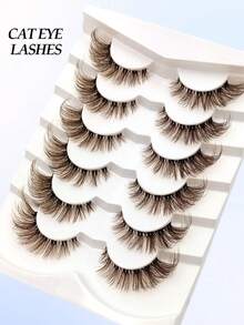 Asiteo 6 Paar braune Katzenauge Wimpern, natürlich augenöffnende Wimpern, flauschige, weiche gekreuzte Kunstmink Wimpern, angenehm zu tragen, geeignet für tägliches Make-up, wiederverwendbar - Katzenaugen Wimpern - Übersicht 2