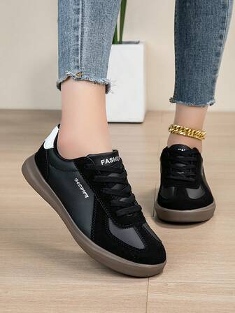Plus Size Women's Korean Style Casual Low-Top Sneakers, Versatile Daily Small White Shoes, Suitable For Travel And Walking, Size 36-43, Black, Khaki